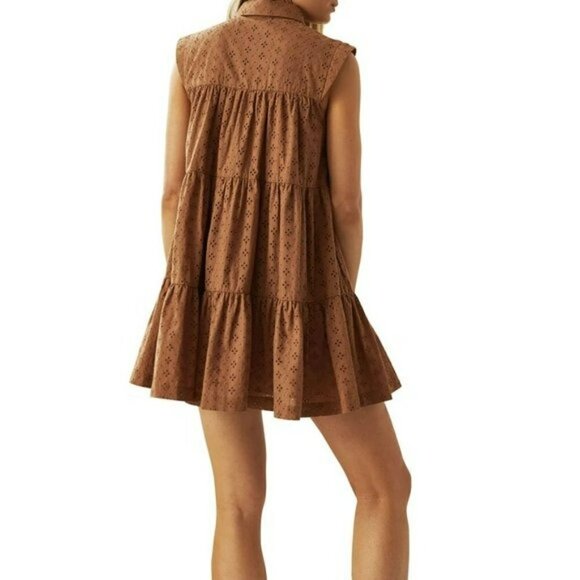 NWT Mon Renn Florence Floral Embordered Tiered Flare Button Down Mini Dress - Picture 3 of 9